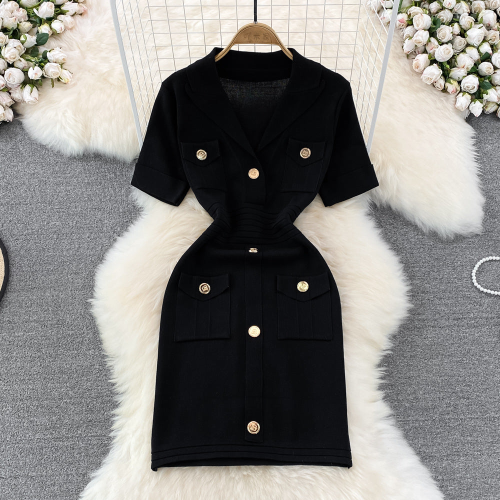 House of Hutson Original- V-Neck Knitted Dress. Sinched waist.
