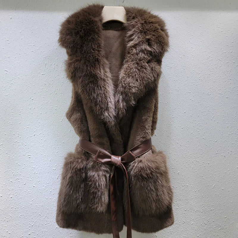 New Mink Fur Vest. Lace-up Sleeveless Coat