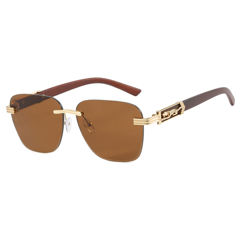 Wooden Leg Leopard Decorative Sunglasses New Retro Sunglasses Frameless Polygonal Leopard Head Sunglasses