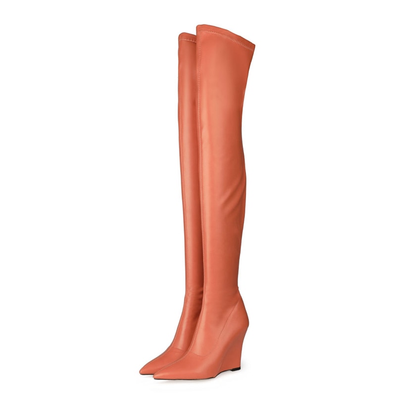 Elegant Thigh High Boots with Wedge heel . Thick Bottom Over-knee Boots.