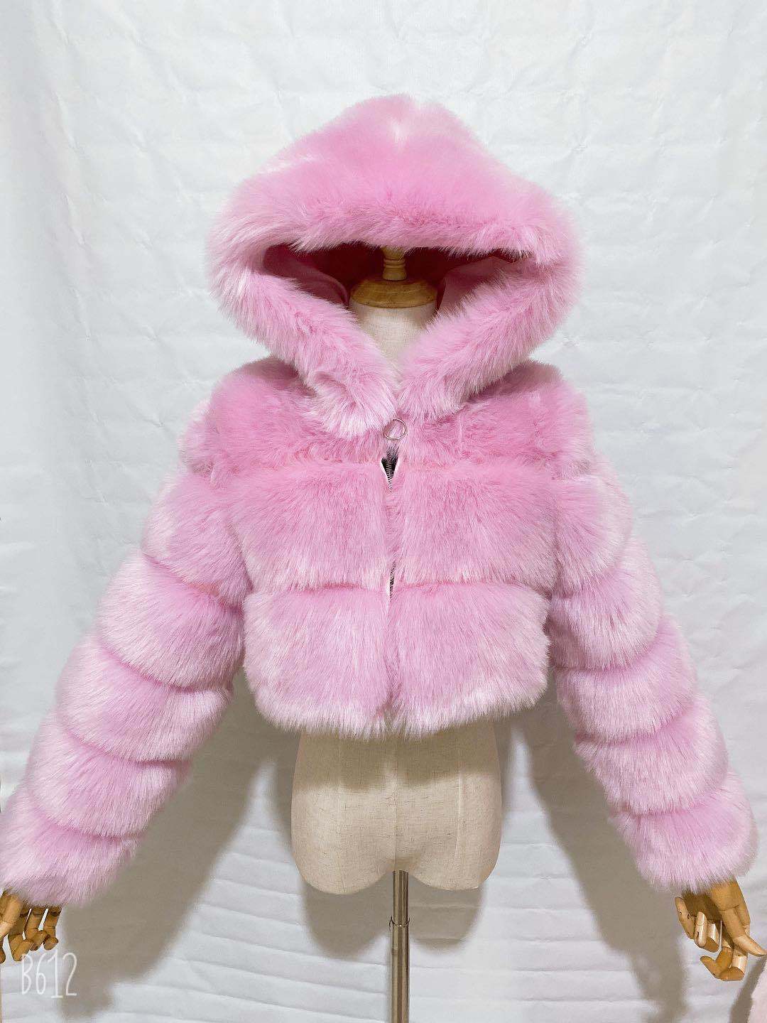 House of Hutson -“Stunna Girl”. Hooded Elegant Plush Cropped Coat. Up to 4XL