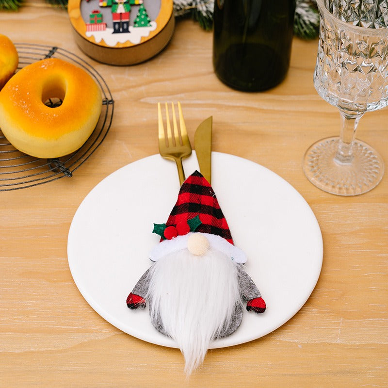 Christmas Decorative Articles Long Dwarf Knife and Fork Set Christmas Doll Old Man Snowman Table Arrangement