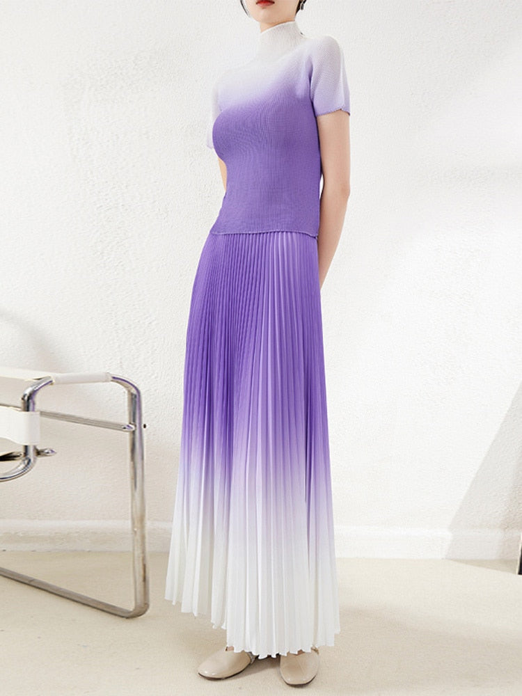 New Gender Fluid Pleated Temperament One Size Gradient Color Super Elastic Dress