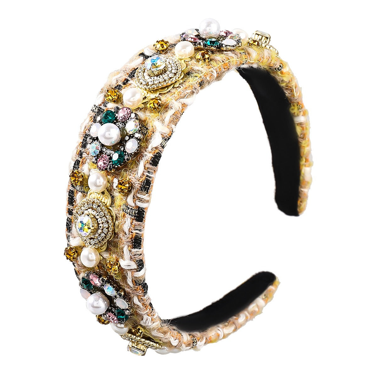 Autumn And Winter New Style Cloth Diamond Inlaid Pearl Flower Hair Hoop Women's Wide Edge Headband