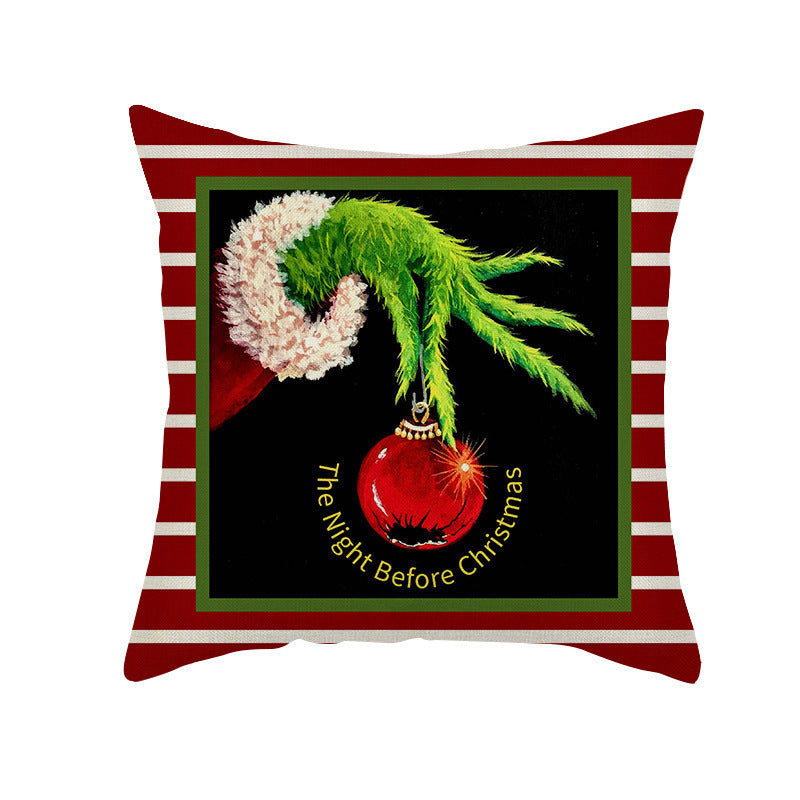 Christmas Pillow Cover Linen Grinch theme