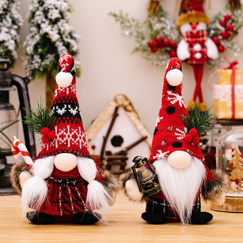 New Christmas decorations, wool ball knitted curved hat, dwarf doll decorations, crutches, American faceless doll