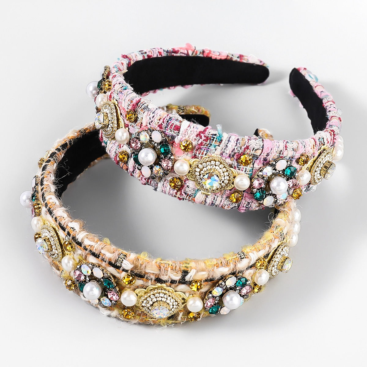 Autumn And Winter New Style Cloth Diamond Inlaid Pearl Flower Hair Hoop Women's Wide Edge Headband