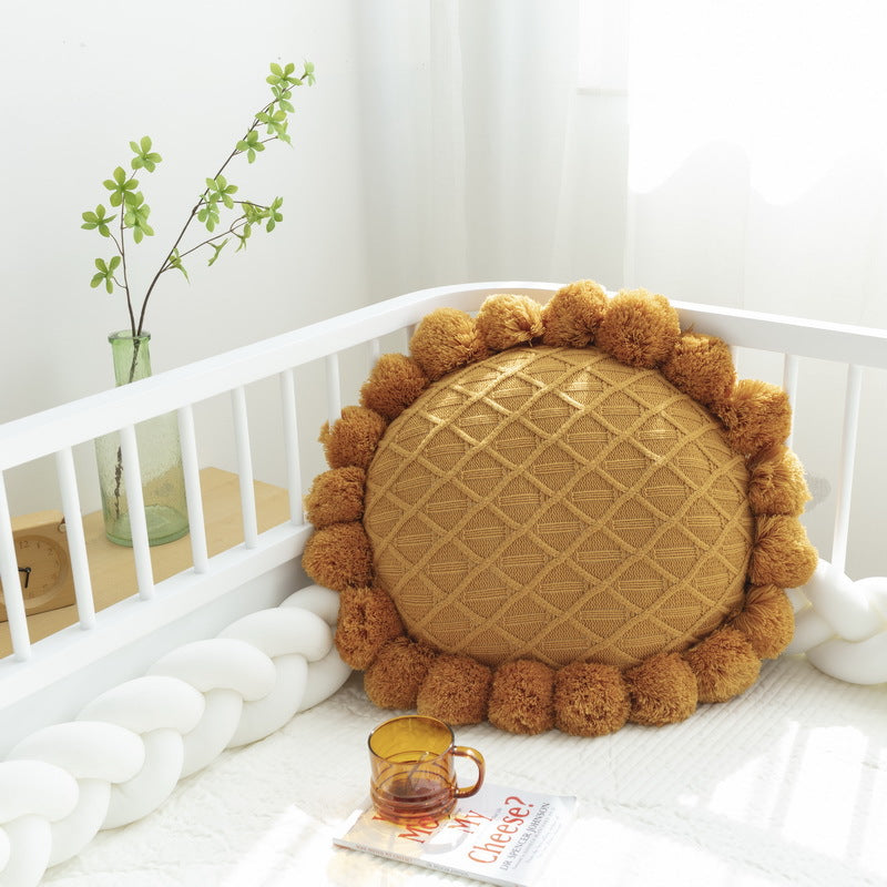 Sunflower Thickened Knitted Pillow. Decorative Sunflower Cushion.