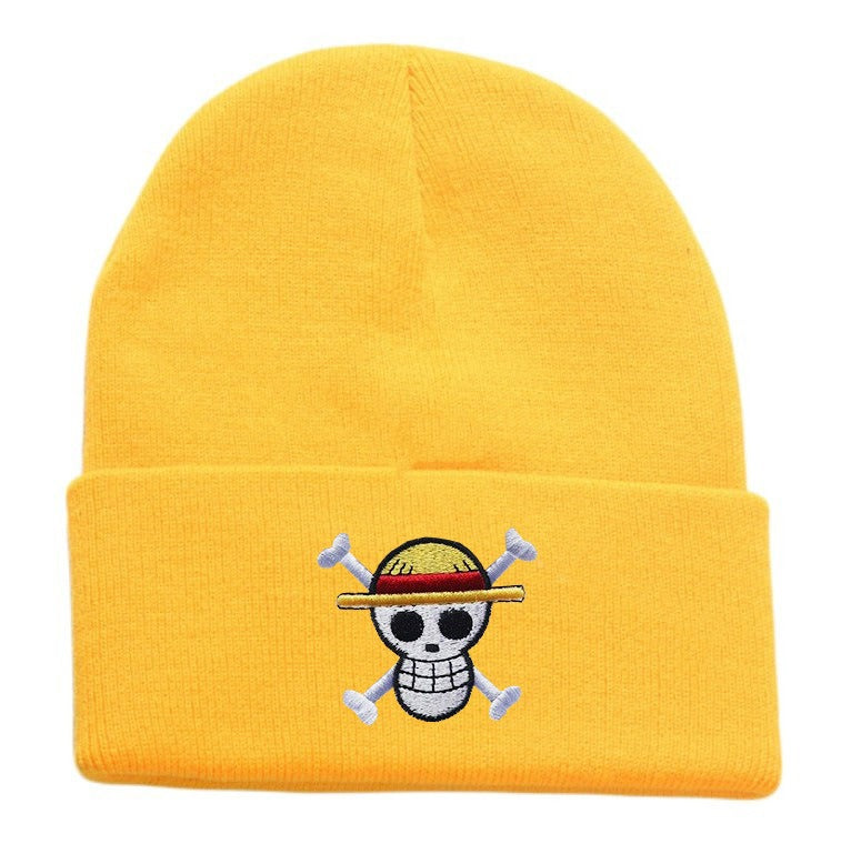 Hot selling pirate king embroidered knitted hat for foreign trade, autumn and winter cartoon anime, sports embroidery cover, col