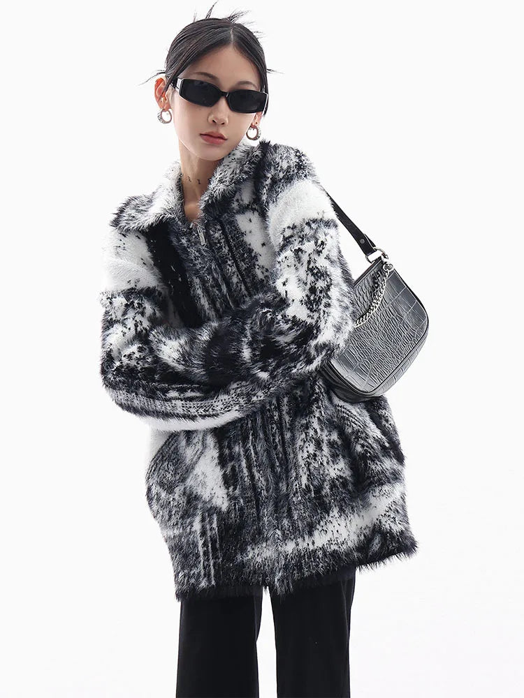 House of Hutson Niche - Contrast Color Mink Fabric Knit Sweater. Versatile Cardigan