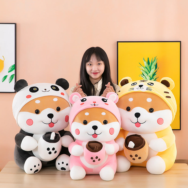 New Creative Transformation Chai Plush Dog Toy Doll Milk Tea Pillow Rag Doll Legs Sleeping Girl Gift
