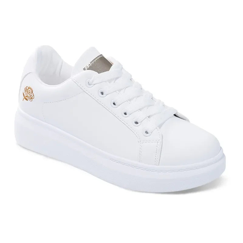 Women Casual Shoes New Spring Fashion Embroidered White Breathable Flower Lace-Up Sneakers White Tenis Feminino Flat Zapatillas