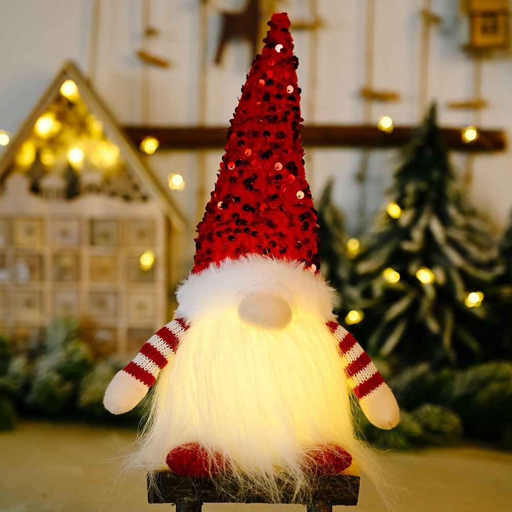 New Valentine's Day Decoration Christmas Sequins with Lights Rudolf Doll Christmas Glow Faceless Doll Decoration