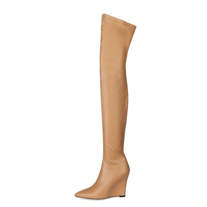 Elegant Thigh High Boots with Wedge heel . Thick Bottom Over-knee Boots.