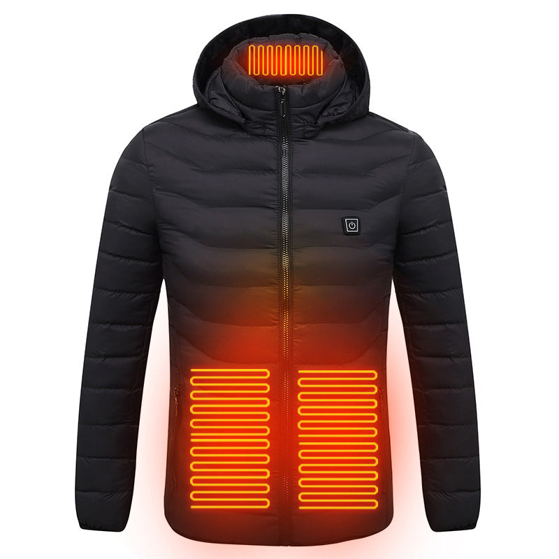 USB Rechargeable Smart Electrical 8 Plate Heating Winter Waterproof Mens Womens Long Sleeve Hoodie Down Jacket NO POWER BANK