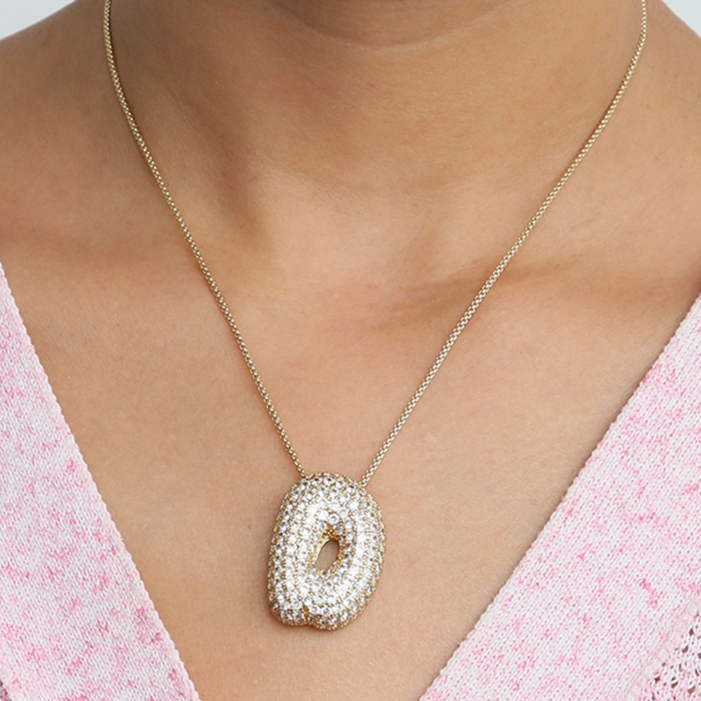 Brass Zircon Balloon Bubble Fat 26 English Letter Necklace