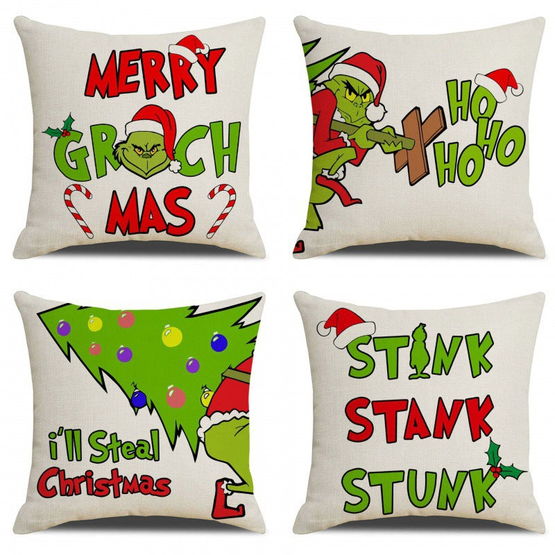 Christmas Pillow Cover Linen Grinch theme