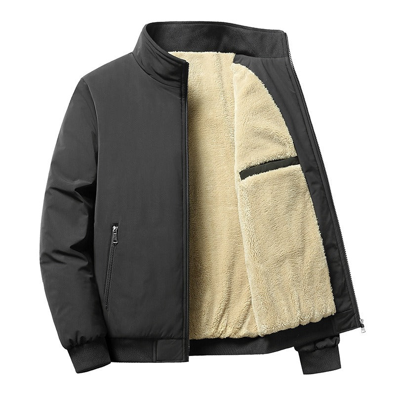 House of Hutson Men - Plush Thickened Jacket Men's Winter Casual Jacket Stand Collar Cotton Jacket Plus Size
