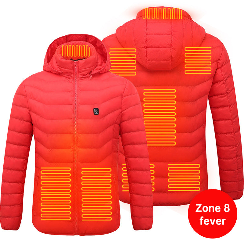 USB Rechargeable Smart Electrical 8 Plate Heating Winter Waterproof Mens Womens Long Sleeve Hoodie Down Jacket NO POWER BANK