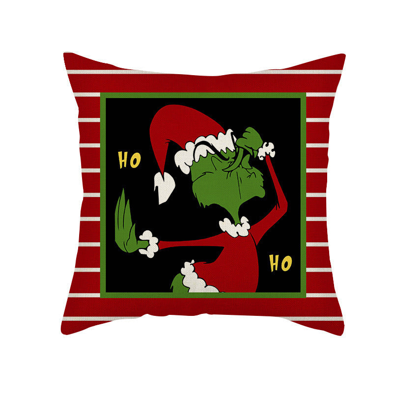 Christmas Pillow Cover Linen Grinch theme