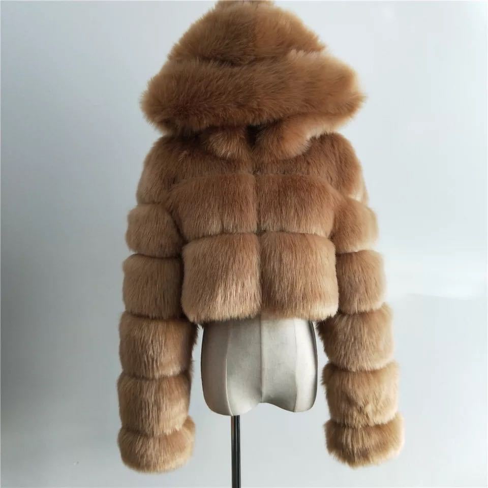 House of Hutson -“Stunna Girl”. Hooded Elegant Plush Cropped Coat. Up to 4XL
