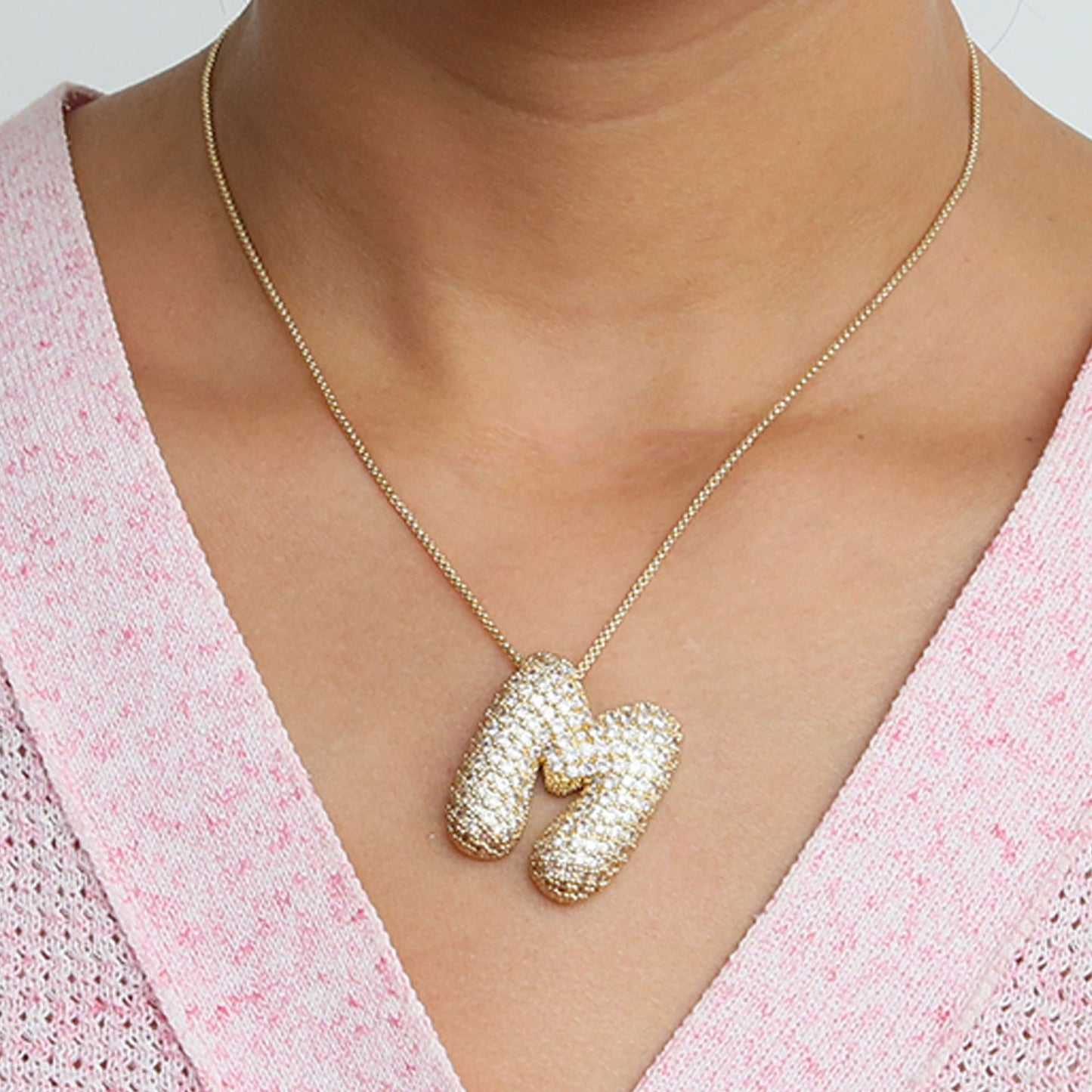 Brass Zircon Balloon Bubble Fat 26 English Letter Necklace