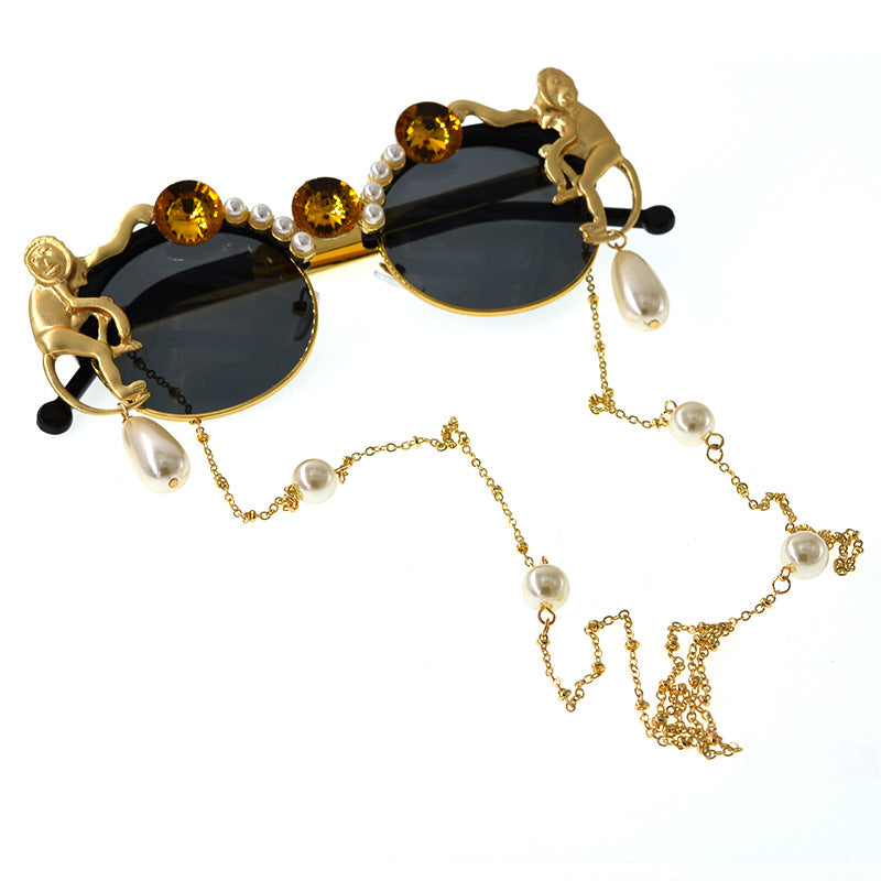 House of Hutson Original - exaggerated monkey pearl crystal sunglasses
