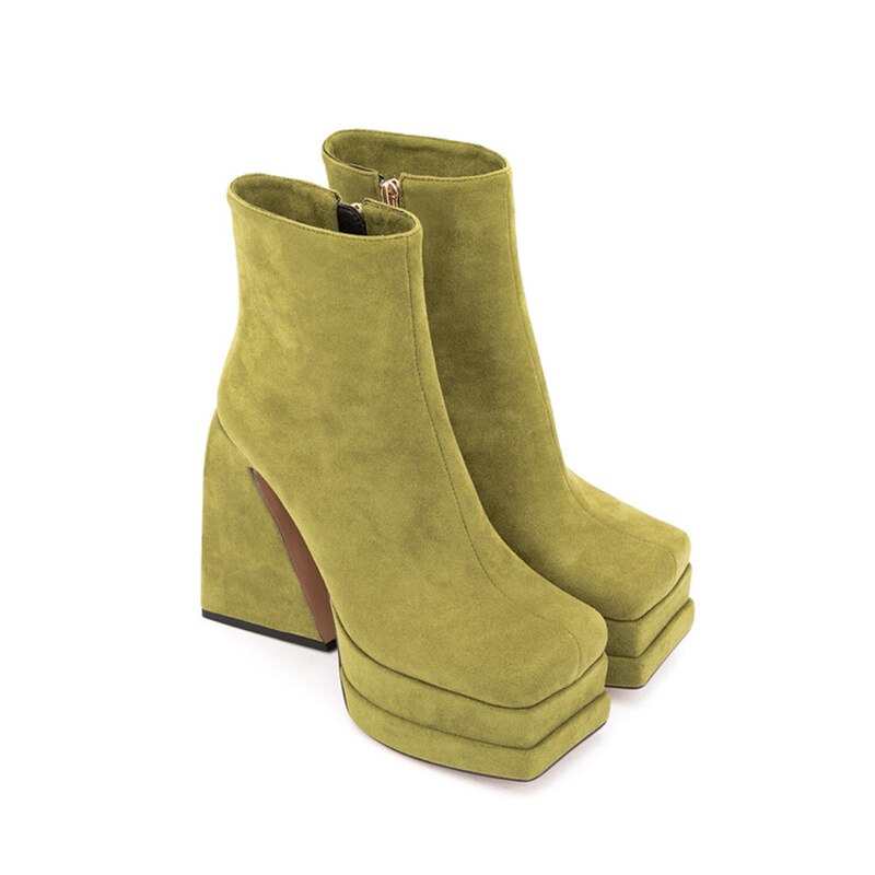 Platform Boots For Women. Crude Heel Ankle Boots. Chunky Square Shape. Trendy.