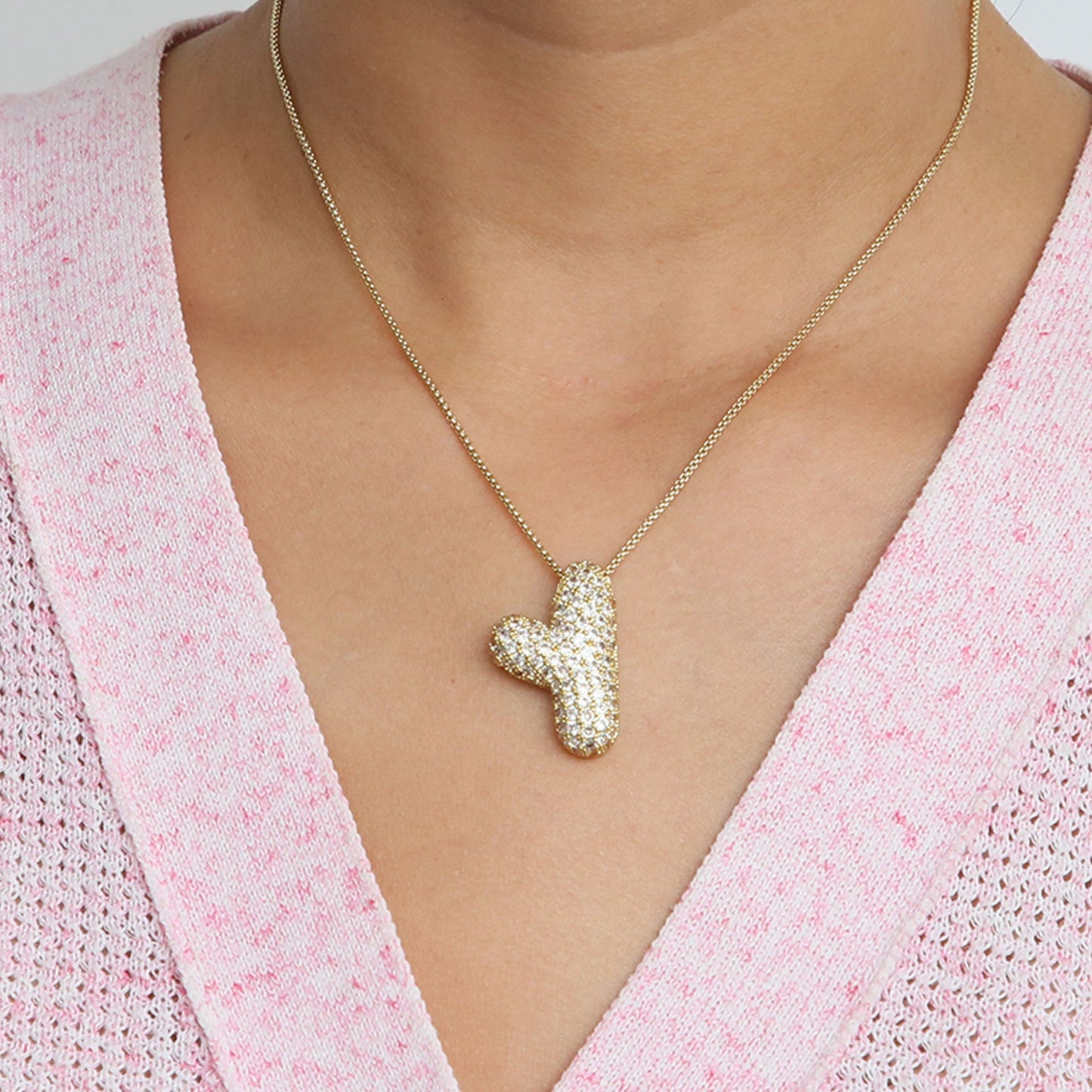 Brass Zircon Balloon Bubble Fat 26 English Letter Necklace