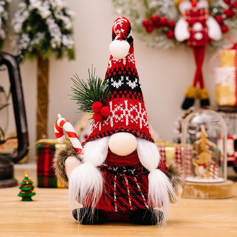 New Christmas decorations, wool ball knitted curved hat, dwarf doll decorations, crutches, American faceless doll