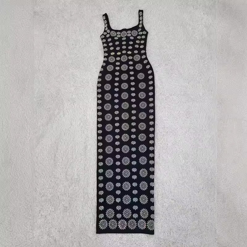 V-neck with costume diamond embellishment bandage dress