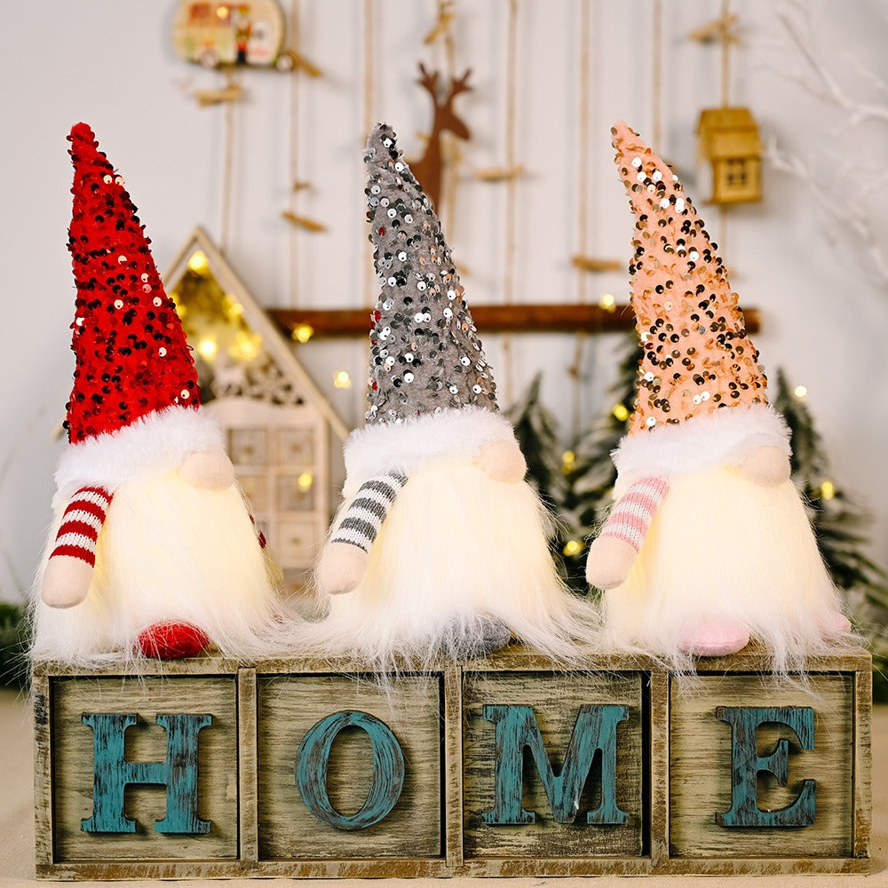 New Valentine's Day Decoration Christmas Sequins with Lights Rudolf Doll Christmas Glow Faceless Doll Decoration
