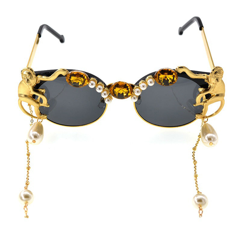 House of Hutson Original - exaggerated monkey pearl crystal sunglasses