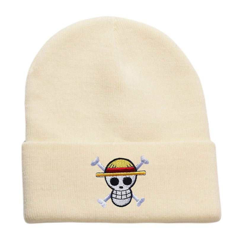 Hot selling pirate king embroidered knitted hat for foreign trade, autumn and winter cartoon anime, sports embroidery cover, col