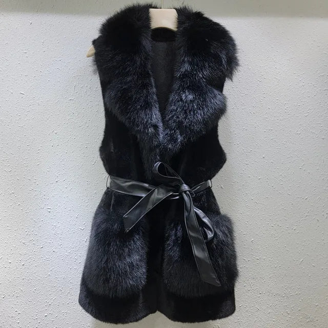 New Mink Fur Vest. Lace-up Sleeveless Coat