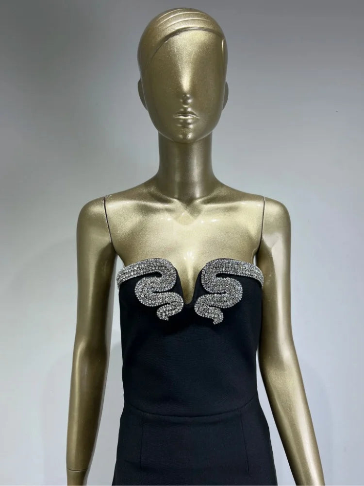 New Fashion Bra Set Diamond V-Neck Tight High Waist Wrapped Hip Dress with Bandage Dress