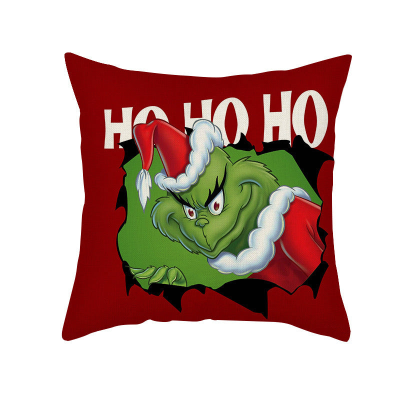 Christmas Pillow Cover Linen Grinch theme