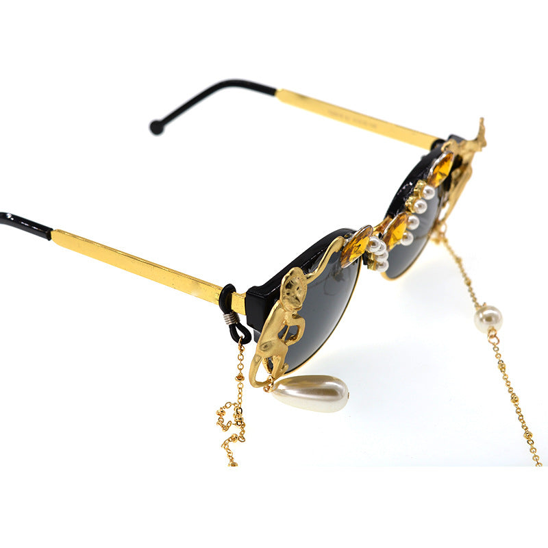 House of Hutson Original - exaggerated monkey pearl crystal sunglasses