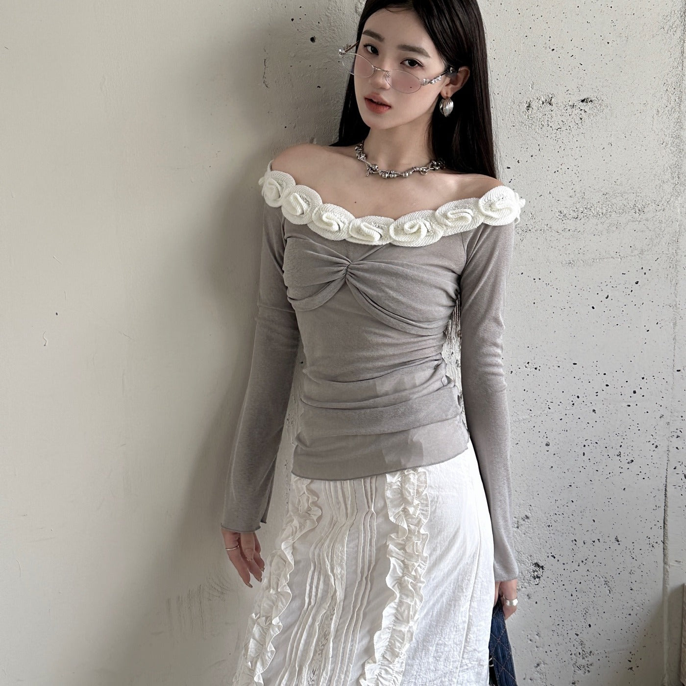House of Hutson Original- Ballet Style French Flower Off Shoulder Top