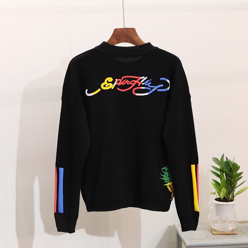 Unisex -Autumn or Winter Knitted Suit Fashion Embroidered Tiger Head Sweater Top + Pants Knitted Tracksuit 2 Piece Set