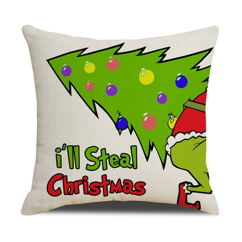 Christmas Pillow Cover Linen Grinch theme