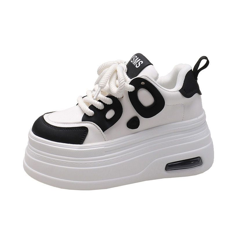 Thick soled white shoes for women, versatile and popular panda shoes, slimming and niche casual sponge shoes