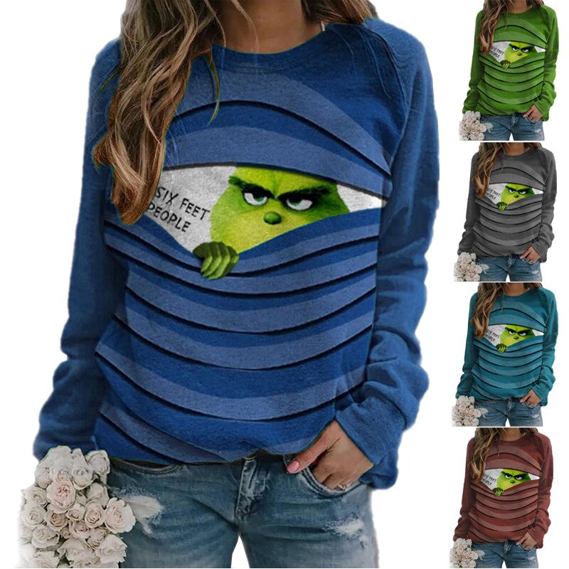 *UGLY CHRISTMAS SWEATER ALERT* Grinch Print Christmas Long Sleeve Pullover