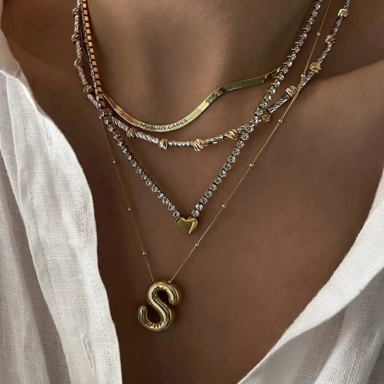 Alphabet Letter Pendant Necklace Stainless Steel Vintage Wedding Party Choker Jewelry Gift for Women Men