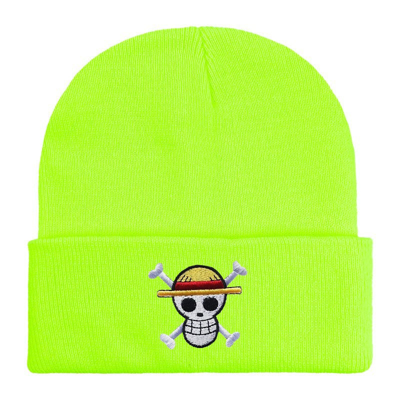Hot selling pirate king embroidered knitted hat for foreign trade, autumn and winter cartoon anime, sports embroidery cover, col