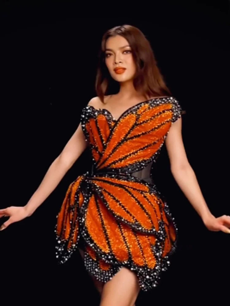 Luxury Dress For Women Beautiful Butterfly Shape Design Sequins Mini Celebrity Party Vestido New Trendy