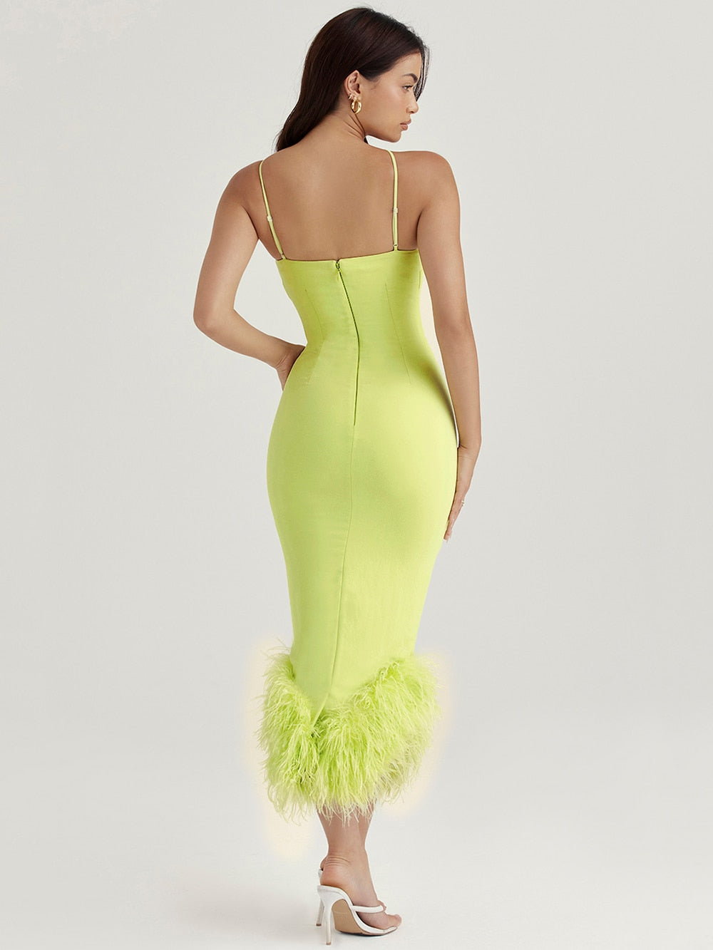 House of Hutson Niche - Grinch Suspender Dress with Ostrich Hair Stitching