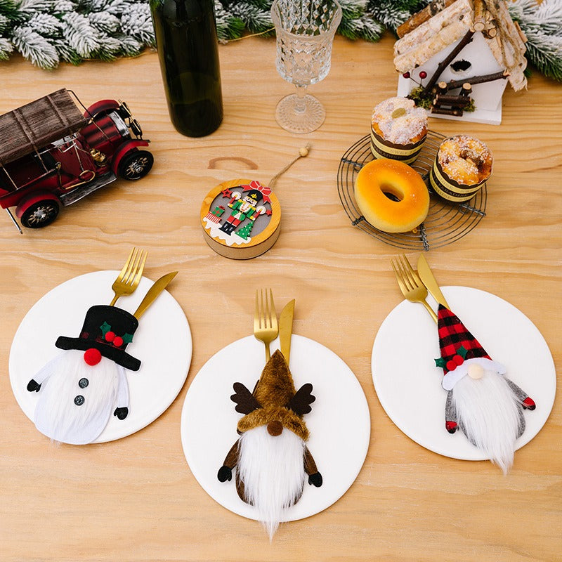 Christmas Decorative Articles Long Dwarf Knife and Fork Set Christmas Doll Old Man Snowman Table Arrangement