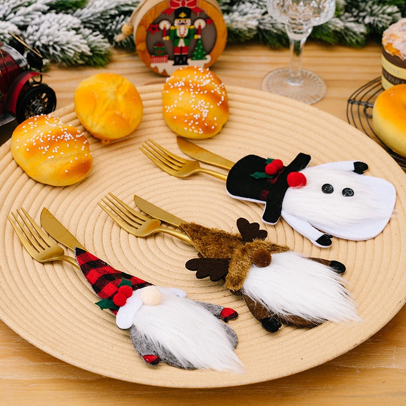 Christmas Decorative Articles Long Dwarf Knife and Fork Set Christmas Doll Old Man Snowman Table Arrangement