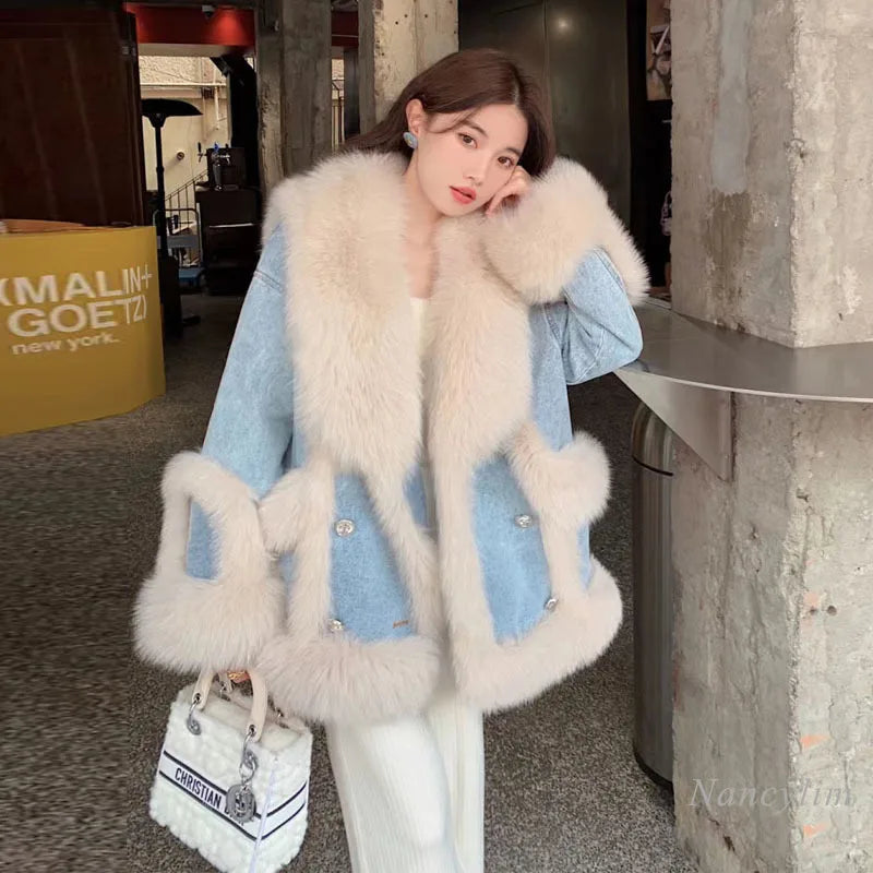 Denim & Faux Fur Coat
